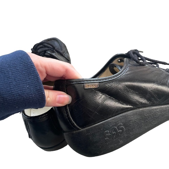 SAS Black Leather Wedge Style Coquette Preppy Grunge Gothic Lace Up Oxford Shoes - Picture 13 of 15